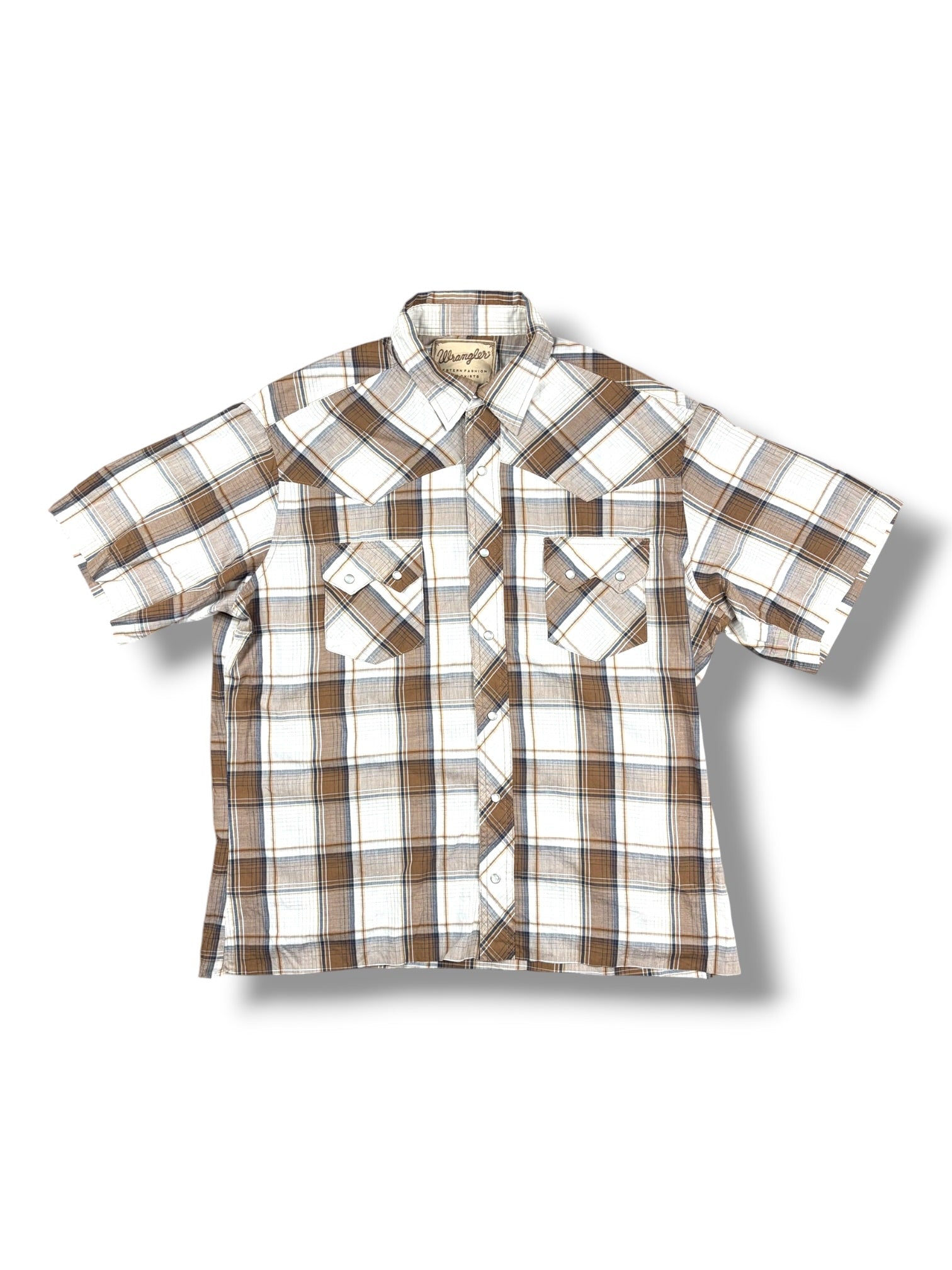 1990's Wrangler Western Shirt (L), brown plaid - front